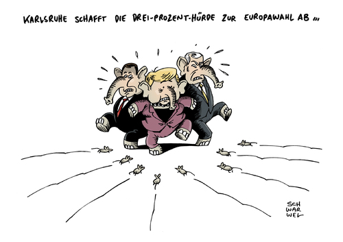 Cartoon: Europawahl Dreiprozenthürde (medium) by Schwarwel tagged europawahl,karlsruhe,bundesverfassungsgericht,recht,gesetz,urteil,dreiprozenthürde,karikatur,schwarwel,wahl,politik,politiker,chancengleichheit,eu,parlament,senat,partei,volk,volksvertreter,mehrheit,minderheit,europawahl,karlsruhe,bundesverfassungsgericht,recht,gesetz,urteil,dreiprozenthürde,karikatur,schwarwel,wahl,politik,politiker,chancengleichheit,eu,parlament,senat,partei,volk,volksvertreter,mehrheit,minderheit