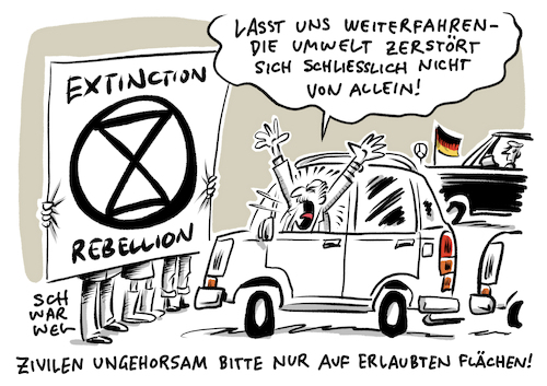 Cartoon: Extinction Rebellion Klimakrise (medium) by Schwarwel tagged extinction,rebellion,klimastreik,klima,klimagegner,klimawandel,unwetter,erderwärmung,co2,ausstoß,fridays,for,future,greta,thunberg,schulstreik,schülerstreik,schülerdemo,ziviler,ungehorsam,streik,demo,demonstration,zivilgesellschaft,gewaltfrei,gewalt,polizei,klimaschutz,umweltschutz,umwelt,natur,umweltschützer,blockade,aktivist,aktivisten,klimaschutzbewegung,klimaziele,klimakatastrophe,radikalität,massenaussterben,massensterben,tiere,pflanzen,klimanotstand,notstand,cartoon,karikatur,schwarwel,extinction,rebellion,klimastreik,klima,klimagegner,klimawandel,unwetter,erderwärmung,co2,ausstoß,fridays,for,future,greta,thunberg,schulstreik,schülerstreik,schülerdemo,ziviler,ungehorsam,streik,demo,demonstration,zivilgesellschaft,gewaltfrei,gewalt,polizei,klimaschutz,umweltschutz,umwelt,natur,umweltschützer,blockade,aktivist,aktivisten,klimaschutzbewegung,klimaziele,klimakatastrophe,radikalität,massenaussterben,massensterben,tiere,pflanzen,klimanotstand,notstand,cartoon,karikatur,schwarwel