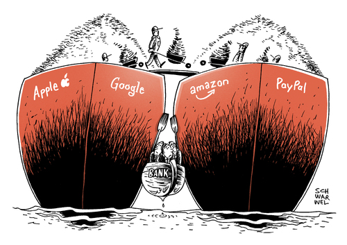 Cartoon: Fintech Internet Giganten (medium) by Schwarwel tagged fintech,internet,www,world,wide,web,giganten,verbünden,sich,banking,apple,google,amazon,paypal,karikatur,schwarwel,fintech,internet,www,world,wide,web,giganten,verbünden,sich,banking,apple,google,amazon,paypal,karikatur,schwarwel