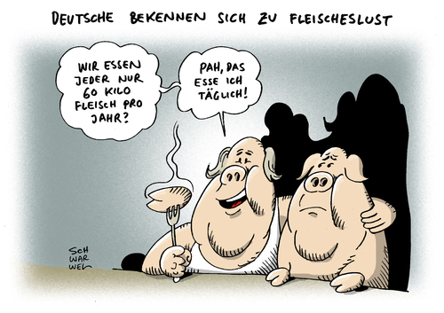 Cartoon: Fleischkonsum der Deutschen (medium) by Schwarwel tagged fleischkonsum,essen,nahrung,tiere,vegan,vegetarisch,schwein,kuh,rind,fett,gesundheit,krank,tot,cholesterin,hunger,entwicklungsländer,leid,umwelt,natur,katastrofe,zerstörung,geld,macht,karikatur,schwarwel,fleischkonsum,essen,nahrung,tiere,vegan,vegetarisch,schwein,kuh,rind,fett,gesundheit,krank,tot,cholesterin,hunger,entwicklungsländer,leid,umwelt,natur,katastrofe,zerstörung,geld,macht,karikatur,schwarwel