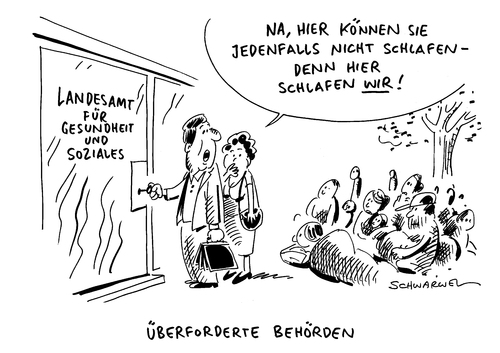 Cartoon: Flüchtlinge Behörden überford (medium) by Schwarwel tagged flüchtlinge,behörden,überfordert,berlin,sofortprogramm,karikatur,schwarwel,flüchtlinge,behörden,überfordert,berlin,sofortprogramm,karikatur,schwarwel