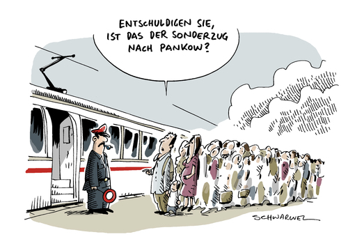 Cartoon: Flüchtlinge Deutschland Einreis (medium) by Schwarwel tagged flüchtlinge,deutschland,einreise,ungarn,karikatur,schwarwel,zug,pankow,sonderzug,flüchtlinge,deutschland,einreise,ungarn,karikatur,schwarwel,zug,pankow,sonderzug