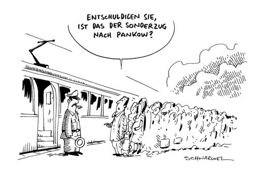 Cartoon: Flüchtlinge Deutschland Einreis (medium) by Schwarwel tagged flüchtlinge,deutschland,einreise,ungarn,karikatur,schwarwel,zug,pankow,sonderzug,flüchtlinge,deutschland,einreise,ungarn,karikatur,schwarwel,zug,pankow,sonderzug