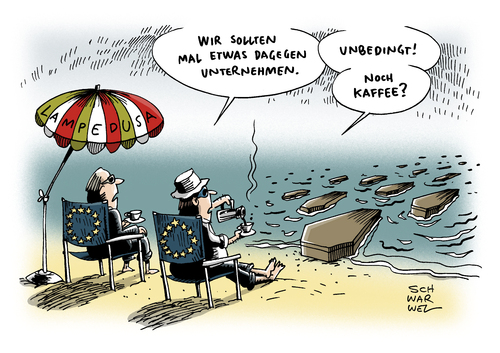 Cartoon: Flüchtlinge Unglück Lampedusa (medium) by Schwarwel tagged flüchtlinge,unglück,lampedusa,schiffsunglück,karikatur,schwarwel,tot,tod,verletzte,eu,europäische,union,flüchtlinge,unglück,lampedusa,schiffsunglück,karikatur,schwarwel,tot,tod,verletzte,eu,europäische,union