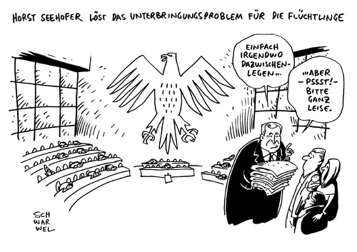 Cartoon: Flüchtlingsunterkunft Bayern (medium) by Schwarwel tagged flüchtlingsunterkunft,bayern,flüchtlinge,münchen,schließung,überfüllt,kaserne,obm,reiter,ministerpräsident,seehofer,karikatur,schwarwel,flüchtlingsunterkunft,bayern,flüchtlinge,münchen,schließung,überfüllt,kaserne,obm,reiter,ministerpräsident,seehofer,karikatur,schwarwel