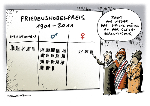 Cartoon: Friedensnobelpreis Frauen (medium) by Schwarwel tagged friedensnobelpreis,frauen,auszeichnung,kampf,unterdrückung,frau,gleichberechtigung,leymah,roberta,gbowee,ellen,johnson,sirleaf,tawakkul,karman,karikatur,schwarwel,frieden,rechte,friedensnobelpreis,frauen,auszeichnung,kampf,unterdrückung,frau,gleichberechtigung,leymah roberta,tawakkul,karman,sirleaf,leymah,roberta