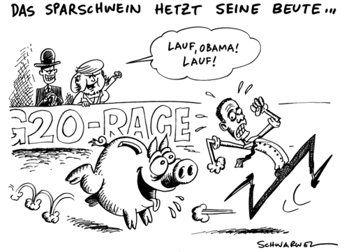 Cartoon: G20 Gipfel Streit Merkel Obama (medium) by Schwarwel tagged g20,gipfel,wirtschaft,streit,angela,merkel,barack,obama,mächte,staat,karikatur,schwarwel