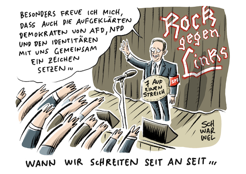 Cartoon: G20 Rock gegen Links Heiko Maas (medium) by Schwarwel tagged rock,gegen,links,rechts,g20,gipfel,auuschreitungen,gewalt,linksradikal,linksextrem,gewaltbereit,antifa,schwarzer,block,demo,demonstrationen,polizei,polizeigewalt,polizeistaat,molotow,zwille,bild,zeitung,heiko,maas,minister,tv,sendung,show,fernsehen,konzert,muik,afd,alternative,für,deutschland,nazi,nazis,rechtspopulismus,rechtspopulisten,spd,identitäre,npd,partei,karikatur,schwarwel,politik,politiker,hamburg,diktatur,demokratie,meinungsfreiheit,pressefreiheit,rock,gegen,links,rechts,g20,gipfel,auuschreitungen,gewalt,linksradikal,linksextrem,gewaltbereit,antifa,schwarzer,block,demo,demonstrationen,polizei,polizeigewalt,polizeistaat,molotow,zwille,bild,zeitung,heiko,maas,minister,tv,sendung,show,fernsehen,konzert,muik,afd,alternative,für,deutschland,nazi,nazis,rechtspopulismus,rechtspopulisten,spd,identitäre,npd,partei,karikatur,schwarwel,politik,politiker,hamburg,diktatur,demokratie,meinungsfreiheit,pressefreiheit