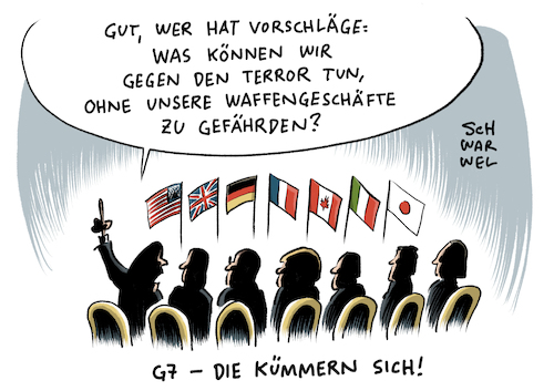 Cartoon: G7 Treffen in Italien (medium) by Schwarwel tagged gipfel,g7,treffen,italien,politik,politiker,außenpolitik,außenminister,minister,kampf,terror,waffen,waffengeschäfte,karikatur,schwarwel,gipfel,g7,treffen,italien,politik,politiker,außenpolitik,außenminister,minister,kampf,terror,waffen,waffengeschäfte,karikatur,schwarwel