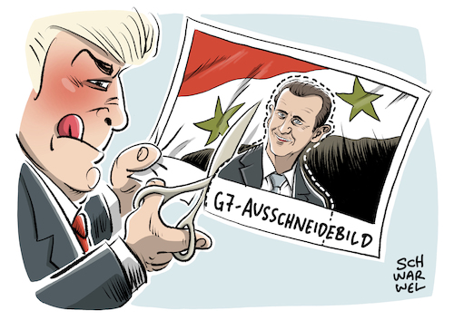 Cartoon: G7 Treffen in Italien Assad (medium) by Schwarwel tagged gipfel,g7,treffen,italien,politik,politiker,außenpolitik,außenminister,minister,kampf,terror,waffen,waffengeschäfte,karikatur,schwarwel,syrien,assad,trump,gipfel,g7,treffen,italien,politik,politiker,außenpolitik,außenminister,minister,kampf,terror,waffen,waffengeschäfte,karikatur,schwarwel,syrien,assad,trump