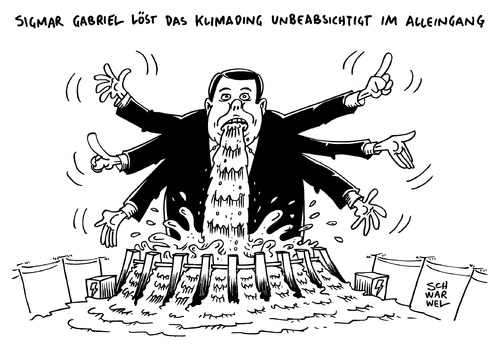 Cartoon: Gabriel Klimapolitik Kohleschutz (medium) by Schwarwel tagged ärger,streit,konflikt,sigmar,gabriel,klima,klimapolitik,regierung,kohle,kohleschutz,ziele,karikatur,schwarwel,alleingang,ärger,streit,konflikt,sigmar,gabriel,klima,klimapolitik,regierung,kohle,kohleschutz,ziele,karikatur,schwarwel,alleingang