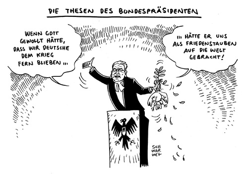 Cartoon: Gauck für Kriegsbeteiligung (medium) by Schwarwel tagged gauck,bundespräsident,pro,für,krieg,frieden,gewalt,mord,tot,waffen,terror,pastor,karikatur,schwarwel,gott,friedenstaube,gauck,bundespräsident,pro,für,krieg,frieden,gewalt,mord,tot,waffen,terror,pastor,karikatur,schwarwel,gott,friedenstaube