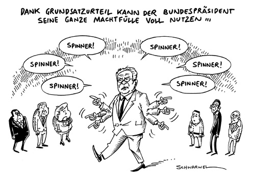 Cartoon: Gauck NPD Spinner (medium) by Schwarwel tagged grundsatzurteil,urteil,gauck,npd,anhänger,spinner,bundespräsident,merkel,obama,putin,karikatur,schwarwel,politiker,politik,partei,rechts,nazi,grundsatzurteil,urteil,gauck,npd,anhänger,spinner,bundespräsident,merkel,obama,putin,karikatur,schwarwel,politiker,politik,partei,rechts,nazi