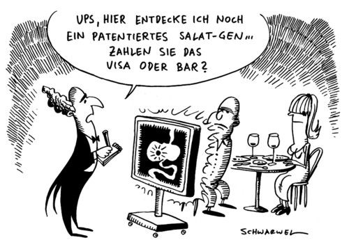 Cartoon: Gen-Patent für Pflanzen (medium) by Schwarwel tagged gen,patent,pflanzen,forschung,experiment,wissenschaft,karikatur,schwarwel