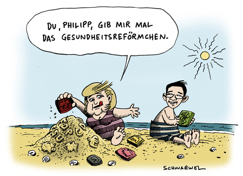 Cartoon: Gesundheitsreform (medium) by Schwarwel tagged gesundheitsreform,gesundheit,reform,erhöhung,sparen,beiträge,krise,angela,merkel,karikatur,schwarwel,deutschland,regierung