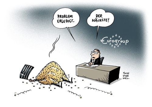 Cartoon: Griechenland Eurogruppe Kredite (medium) by Schwarwel tagged griechenland,eurogruppe,kredite,bewilligung,eu,europäische,union,karikatur,schwarwel,griechenland,eurogruppe,kredite,bewilligung,eu,europäische,union,karikatur,schwarwel