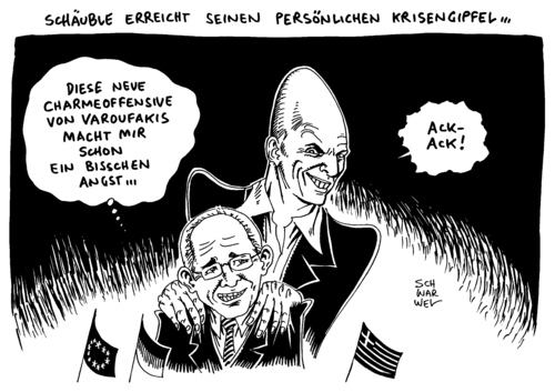 Cartoon: Griechenland Gipfel Varoufakis (medium) by Schwarwel tagged griechenland,gipfel,varoufakis,charme,offensive,hart,karikatur,schwarwel,eu,europäische,union,schäuble,krise,krisengipfel,griechenland,gipfel,varoufakis,charme,offensive,hart,karikatur,schwarwel,eu,europäische,union,schäuble,krise,krisengipfel