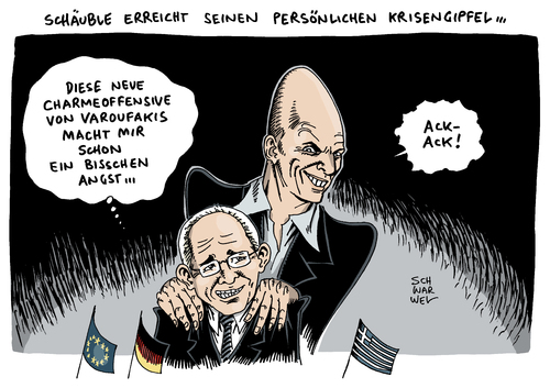 Cartoon: Griechenland Gipfel Varoufakis (medium) by Schwarwel tagged griechenland,gipfel,varoufakis,charme,offensive,hart,karikatur,schwarwel,eu,europäische,union,schäuble,krise,krisengipfel,griechenland,gipfel,varoufakis,charme,offensive,hart,karikatur,schwarwel,eu,europäische,union,schäuble,krise,krisengipfel