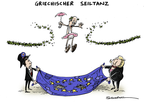 Cartoon: Griechischer Seiltanz (medium) by Schwarwel tagged karikatur,schwarwel,griechenland,seiltanz,bitte,finanzhilfen