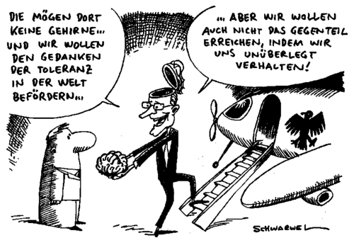 Cartoon: Guido reist für Toleranz (medium) by Schwarwel tagged guido,westerwelle,fdp,politik,toleranz,reise,karikatur,schwarwel