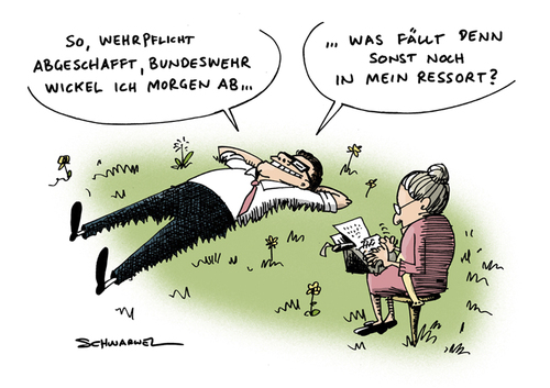 Cartoon: Guttenberg Wehrpflicht (medium) by Schwarwel tagged guttenberg,wehrpflicht,armee,krieg,frieden,deutschland,karikatur,schwarwel