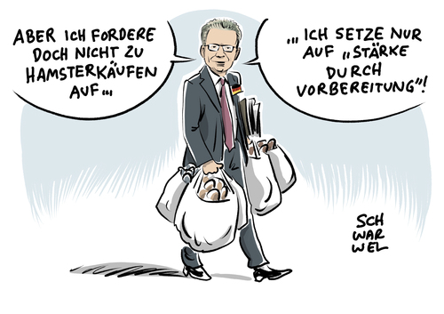 Cartoon: Hamsterkäufe (medium) by Schwarwel tagged aufforderung,hamsterkäufe,de,maiziere,stärke,durch,vorbereitung,minister,zivilschutz,zivilschutzkonzept,bundesinnenminister,cdu,vorrat,lebensmittel,nahrung,essen,zivilverteidigung,krise,krisenszenarien,panik,panikmache,angriff,terror,gewalt,konzeption,zivile,verteidigung,sicherheitspolitische,lage,sicherheit,katastrophe,katastrofe,überfall,katastrophenschutz,karikatur,schwarwel,aufforderung,hamsterkäufe,de,maiziere,stärke,durch,vorbereitung,minister,zivilschutz,zivilschutzkonzept,bundesinnenminister,cdu,vorrat,lebensmittel,nahrung,essen,zivilverteidigung,krise,krisenszenarien,panik,panikmache,angriff,terror,gewalt,konzeption,zivile,verteidigung,sicherheitspolitische,lage,sicherheit,katastrophe,katastrofe,überfall,katastrophenschutz,karikatur,schwarwel