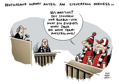 Cartoon: Hoeneß Steuerprozessauftakt (medium) by Schwarwel tagged hoeneß,steuerprozessauftakt,steuerhinterziehung,millionenhöhe,steuer,prozess,gericht,strafverfahren,verfahren,recht,gesetz,richter,betrug,finanzamt,sport,fußball,team,karikatur,schwarwel,hoeneß,steuerprozessauftakt,steuerhinterziehung,millionenhöhe,steuer,prozess,gericht,strafverfahren,verfahren,recht,gesetz,richter,betrug,finanzamt,sport,fußball,team,karikatur,schwarwel