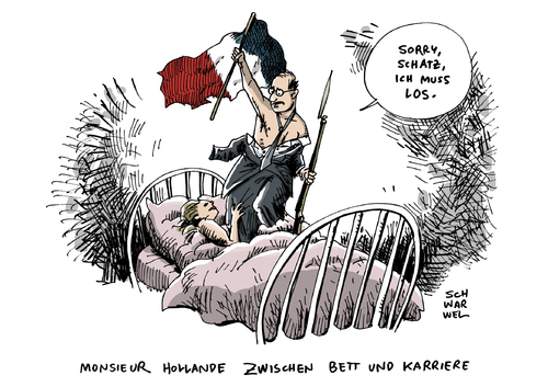 Cartoon: Hollande Bett Karriere (medium) by Schwarwel tagged frankreichs,premier,hollande,zwischen,neuem,reformwillen,und,privatleben,karikatur,schwarwel,frankreichs,premier,hollande,zwischen,neuem,reformwillen,und,privatleben,karikatur,schwarwel