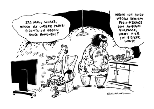 Cartoon: Homo Ehe (medium) by Schwarwel tagged koalition,streit,krach,gespräche,homo,ehe,karikatur,schwarwel,scheitern,vertagt,koalition,streit,krach,gespräche,homo,ehe,karikatur,schwarwel,scheitern,vertagt