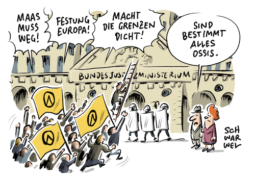 Cartoon: Identitäre Bewegung (medium) by Schwarwel tagged maas,muss,weg,festung,europa,macht,die,grenzen,dicht,identitäre,bewegung,bundesjustizministerium,rechts,nazi,sturm,justizminister,heiko,demo,demonstration,nazis,karikatur,schwarwel,maas,muss,weg,festung,europa,macht,die,grenzen,dicht,identitäre,bewegung,bundesjustizministerium,rechts,nazi,sturm,justizminister,heiko,demo,demonstration,nazis,karikatur,schwarwel