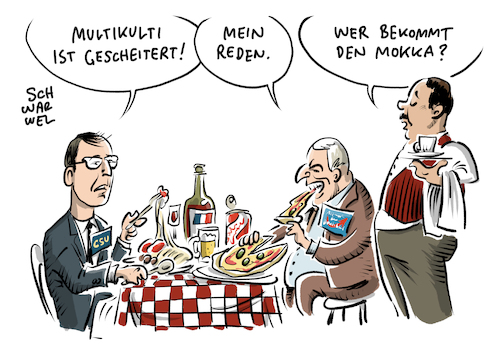 Cartoon: Islam Debatte Dobrindt legt nach (medium) by Schwarwel tagged multikulti,ist,gescheitert,csu,dobrindt,islam,debatte,partei,parteien,deutschland,regierung,politik,politiker,muslime,muslima,ausländer,ausländerhass,rassismus,rassisten,nazi,nazis,neonazis,rechtspopulisten,rechtspopulismus,rechtsextrem,rechtsextremismus,ausländerfeindlichkeit,afd,alternative,für,essen,nahrung,lebensmittel,multikulturell,religion,moslems,seehofer,bayern,minister,landesgruppenchef,der,gehört,nicht,zu,christlich,konservativ,kirche,staat,moschee,moscheen,migration,migrationspolitik,flüchtlinge,geflüchtete,flüchtlingskrise,flüchtlingspolitik,integration,abschiebung,grenzkontrollen,obergrenze,cartoon,karikatur,schwarwel,multikulti,ist,gescheitert,csu,dobrindt,islam,debatte,partei,parteien,deutschland,regierung,politik,politiker,muslime,muslima,ausländer,ausländerhass,rassismus,rassisten,nazi,nazis,neonazis,rechtspopulisten,rechtspopulismus,rechtsextrem,rechtsextremismus,ausländerfeindlichkeit,afd,alternative,für,essen,nahrung,lebensmittel,multikulturell,religion,moslems,seehofer,bayern,minister,landesgruppenchef,der,gehört,nicht,zu,christlich,konservativ,kirche,staat,moschee,moscheen,migration,migrationspolitik,flüchtlinge,geflüchtete,flüchtlingskrise,flüchtlingspolitik,integration,abschiebung,grenzkontrollen,obergrenze,cartoon,karikatur,schwarwel