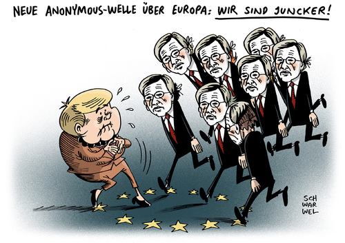 Cartoon: Jean Claude Juncker Nominierung (medium) by Schwarwel tagged schwarwel,karikatur,kommissionspräsident,union,europäische,eu,nominierung,juncker,claude,jean,anonymous,angela,merkel,jean,claude,juncker,nominierung,eu,europäische,union,kommissionspräsident,karikatur,schwarwel,anonymous,angela,merkel