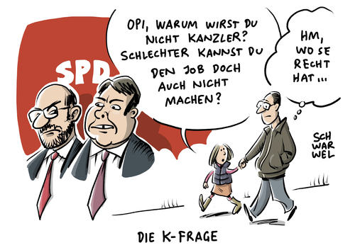 Cartoon: K Frage in der SPD (medium) by Schwarwel tagged frage,kanzler,spd,partei,politik,politiker,schulz,gabriel,opi,enkelin,enkeltochter,kanzlerkandidat,karikatur,schwarwel,frage,kanzler,spd,partei,politik,politiker,schulz,gabriel,opi,enkelin,enkeltochter,kanzlerkandidat,karikatur,schwarwel