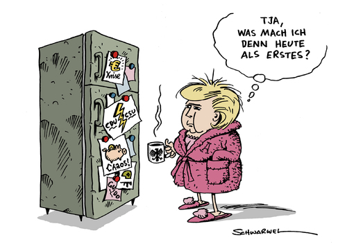 Cartoon: Kanzlerin in der Krise (medium) by Schwarwel tagged angela,merkel,kanzler,kanzlerin,krise,euro,cdu,csu,guido,westerwelle,fdp,bundeswehr,deutschland