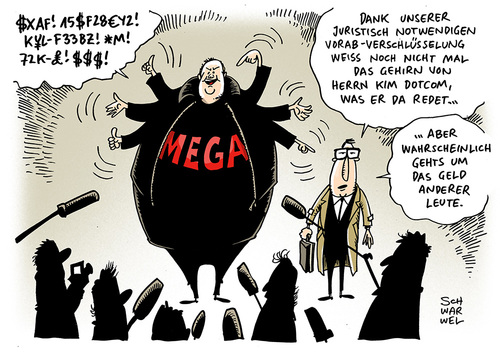 Cartoon: Kim Dotcom neue Plattform (medium) by Schwarwel tagged kim,dotcom,festnahme,upload,plattform,geld,macht,karikatur,schwarwel