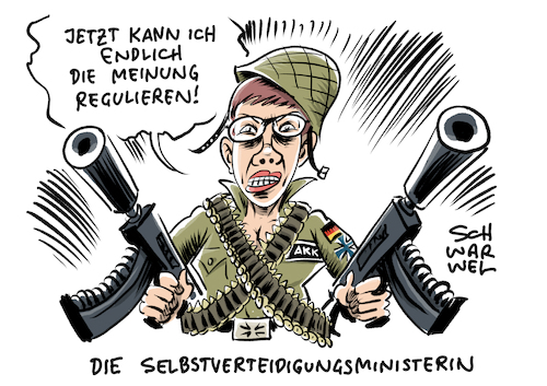 Cartoon: Kramp Karrenbauer Bundeswehr (medium) by Schwarwel tagged akk,andrea,kramp,karrenbauer,cdu,verteidigungsministerin,bundeswehr,soldat,soldaten,armee,von,der,leyen,eu,parlament,kommissionspräsidentin,wahlen,frauen,politikerin,nico,semsrott,sonneborn,die,partei,merkel,zerstören,rezo,rezovideo,rezomusik,meinungsfreiheit,cartoon,karikatur,schwarwel,akk,andrea,kramp,karrenbauer,cdu,verteidigungsministerin,bundeswehr,soldat,soldaten,armee,von,der,leyen,eu,parlament,kommissionspräsidentin,wahlen,frauen,politikerin,nico,semsrott,sonneborn,die,partei,merkel,zerstören,rezo,rezovideo,rezomusik,meinungsfreiheit,cartoon,karikatur,schwarwel