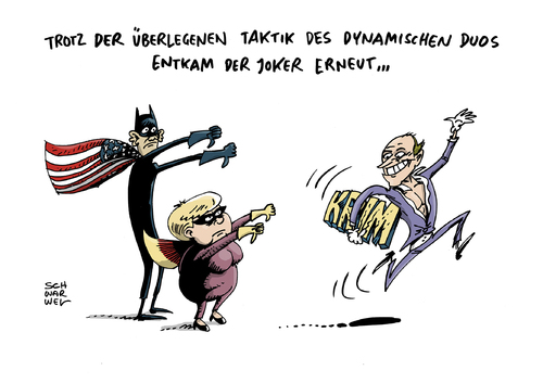 Cartoon: Krim Ukraine Russland Einigung (medium) by Schwarwel tagged krim,krise,ukraine,krieg,streit,terror,gewalt,einigung,russland,waffenruhe,deutschland,merkel,obama,usa,karikatur,schwarwel,superman,batman,joker,krim,krise,ukraine,krieg,streit,terror,gewalt,einigung,russland,waffenruhe,deutschland,merkel,obama,usa,karikatur,schwarwel,superman,batman,joker