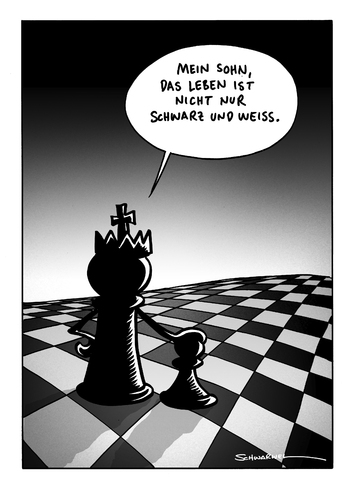 Cartoon: Leben nicht nur schwarz weiß (medium) by Schwarwel tagged schweinevogel,witz,woche,leben,schwarwel,schach,schwarz,weiß,vater,sohn,spiel,figur