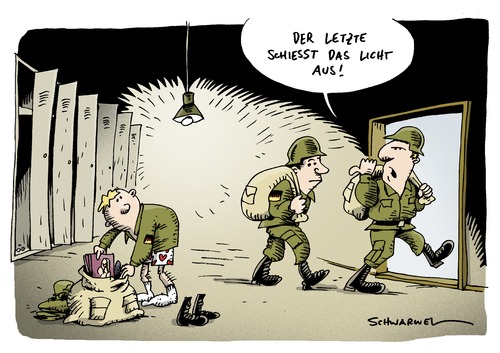 Cartoon: Letzte Wehrpflichtige eingezogen (medium) by Schwarwel tagged wehrpflicht,soldat,armee,deutschland,krieg,frieden,bundeswehr,karikatur,schwarwel,wehrpflicht,soldat,armee,deutschland,krieg,frieden,bundeswehr,militär