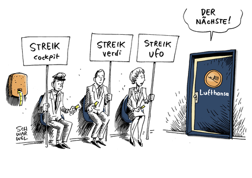 Cartoon: Lufthansa Streik Bodenpersonal (medium) by Schwarwel tagged lufthansa,streik,tarifstreit,streiks,wahrscheinlich,flugbegleiter,piloten,verdi,arbeitskampf,job,arbeit,lohn,gehalt,flugzeug,karikatur,schwarwel,lufthansa,streik,tarifstreit,streiks,wahrscheinlich,flugbegleiter,piloten,verdi,arbeitskampf,job,arbeit,lohn,gehalt,flugzeug,karikatur,schwarwel