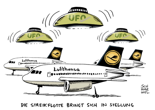 Cartoon: Lufthansa UFO Gewerkschaft (medium) by Schwarwel tagged lufthansa,ufo,gewerkschaft,streikplan,streik,karikatur,schwarwel,lufthansa,ufo,gewerkschaft,streikplan,streik,karikatur,schwarwel