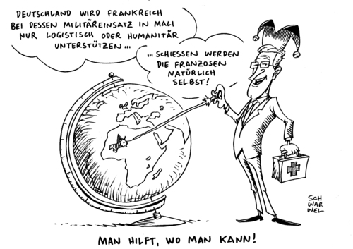 Cartoon: Mali Militäreinsatz (medium) by Schwarwel tagged land,schwarwel,karikatur,tod,mord,hilfe,unterstützung,politik,krieg,frieden,humanität,logistik,waffen,panzer,soldat,militär,militäreinsatz,staat,mali,frankreich,deutschland,deutschland,frankreich,mali,staat,land,militäreinsatz,militär,soldat,panzer,waffen,logistik,humanität,frieden,krieg,politik,unterstützung,hilfe,mord,tod,karikatur,schwarwel