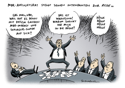 Cartoon: MDR Affäre ARD Problem (medium) by Schwarwel tagged mdr,aufsichtsrat,sitzung,affaere,ard,fernsehen,udo,foht,chef,intendant,tv,rundfunk,öffentlich,rechtlich,schlager,morast,hoelle,suspension,suspendiert,geld,betrug,reiter,unterhaltung,karikatur,schwarwel,mdr,aufsichtsrat,sitzung,fernsehen,ard,tv,chef,intendant,rundfunk