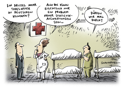 Cartoon: Mehr Todesopfer Kliniken (medium) by Schwarwel tagged tod,todesopfer,opfer,klinik,arzt,schwester,kranknehaus,tot,medikament,krank,amhulance,doktor,statistik,ärztefehler,ärzte,medizin,operation,behandlung,gesundheit,krankheit,karikatur,schwarwel,tod,opfer,klinik,arzt,schwester,krankenhaus,pfusch,medikament,ärzte