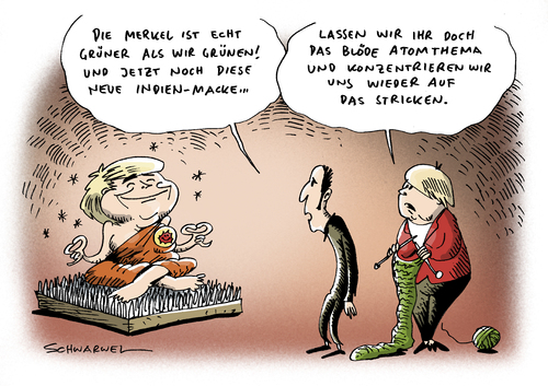 Cartoon: Merkel grüner als die Grünen (medium) by Schwarwel tagged merkel,grün,grüne,partei,deutchland,reaktor,energie,kernenergie,aom,akw,krisse,özdemir,roth,wende,abschaltung,kraftwerk,atom,atomausstieg,rwe,chef,führung,konzern,unternehmen,wirtschaft,geld,finanzen,strom,klima,klimaschutz,regierung,politik,ausstiegsplan,merkel,grün,grüne,partei,deutchland,reaktor,energie,kernenergie,akw,özdemir,wende,abschaltung,atomkraft