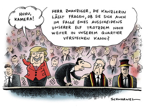 Cartoon: Merkel laviert sich durch (medium) by Schwarwel tagged angela,merkel,regierung,deutschland,krise,fußball,karikatur,schwarwel