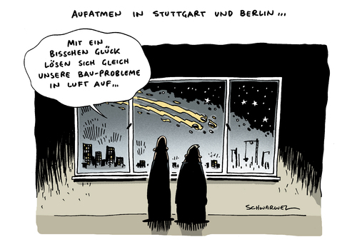 Cartoon: Meteoriteneinschlag Russland (medium) by Schwarwel tagged meteoriteneinschlag,natur,katastrofe,russland,berlin,stuttgart,ber,todesopfer,karikatur,schwarwel,meteoriteneinschlag,natur,katastrofe,russland,berlin,stuttgart,ber,todesopfer,karikatur,schwarwel