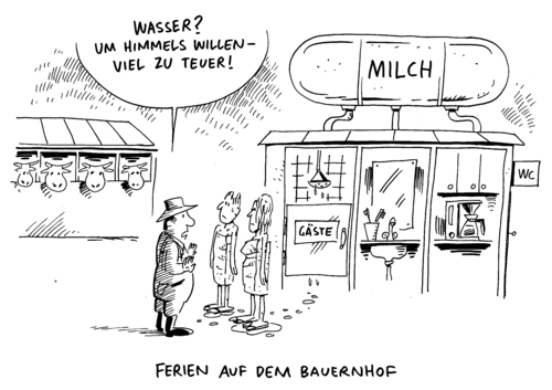 Cartoon: Milchkrise Kostendruck (medium) by Schwarwel tagged milchpreis,milchkrise,milch,preis,kosten,kostendruck,kuhstall,lebensmittel,tier,kuh,kühe,nahrung,bauer,bauern,landwirtschaft,bauernhof,ferien,wasser,gäste,karikatur,schwarwel,agra,agrar,wirtschaft,finanzen,geld,milchpreis,milchkrise,milch,preis,kosten,kostendruck,kuhstall,lebensmittel,tier,kuh,kühe,nahrung,bauer,bauern,landwirtschaft,bauernhof,ferien,wasser,gäste,karikatur,schwarwel,agra,agrar,wirtschaft,finanzen,geld