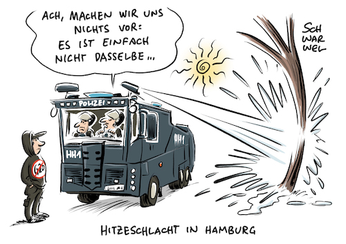 Cartoon: Mit Wasserwerfern gegen Hitze (medium) by Schwarwel tagged wasserwerfer,polizei,polizeieinsatz,hamburg,hitzewelle,hitzeschlacht,sommer,sonne,wetter,hitze,dürre,klima,klimawandel,klimagegner,polizeigewalt,g20,demo,demonstration,gipfel,einsatz,krawall,randale,randalierer,gegendemonstration,stadtpark,umwelt,umweltschutz,brände,vertrocknen,trockenheit,pflanzen,bäume,eskalation,protest,proteste,gewaltbereit,linksextremismus,rechtsextremismus,antifa,welcome,to,hell,schwarzer,block,ausschreitung,ausschreitungen,cartoon,karikatur,schwarwel,wasserwerfer,polizei,polizeieinsatz,hamburg,hitzewelle,hitzeschlacht,sommer,sonne,wetter,hitze,dürre,klima,klimawandel,klimagegner,polizeigewalt,g20,demo,demonstration,gipfel,einsatz,krawall,randale,randalierer,gegendemonstration,stadtpark,umwelt,umweltschutz,brände,vertrocknen,trockenheit,pflanzen,bäume,eskalation,protest,proteste,gewaltbereit,linksextremismus,rechtsextremismus,antifa,welcome,to,hell,schwarzer,block,ausschreitung,ausschreitungen,cartoon,karikatur,schwarwel