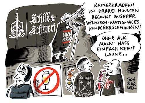 Cartoon: Neonazi Festival in Ostritz (medium) by Schwarwel tagged neonazi,neonazis,festival,ostritz,sachsen,keinbierfürnazis,saufengegenrechts,heil,hitler,sieg,musik,versammlung,gegenportest,demonstration,beschlagnahme,bier,polizei,alkohol,ostritzer,kauf,biervorräte,rassismus,rassistisch,afd,rechtsruck,rechtspopulismus,nazi,nazis,carrtoon,karikatur,schwarwel,neonazi,neonazis,festival,ostritz,sachsen,keinbierfürnazis,saufengegenrechts,heil,hitler,sieg,musik,versammlung,gegenportest,demonstration,beschlagnahme,bier,polizei,alkohol,ostritzer,kauf,biervorräte,rassismus,rassistisch,afd,rechtsruck,rechtspopulismus,nazi,nazis,carrtoon,karikatur,schwarwel